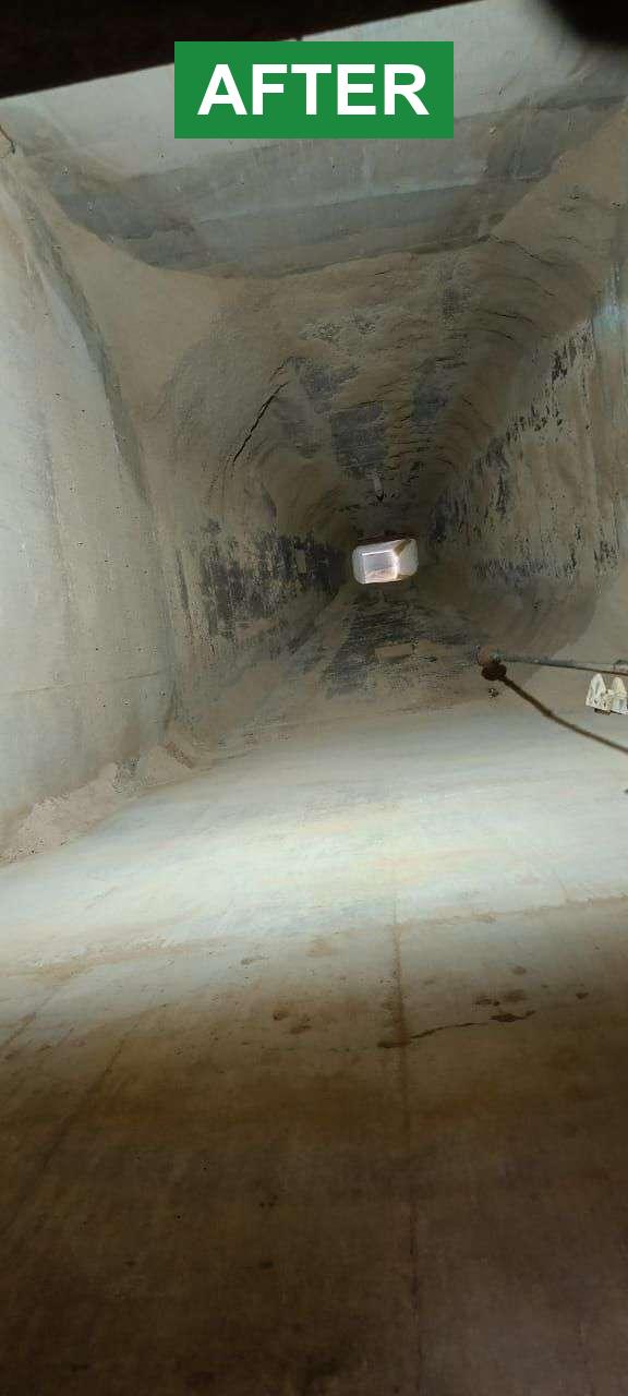Hopper after Cardox India cleaning — outlet clear and free flow restored